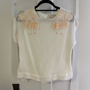 MM LaFleur blouse size small.  Cream with embroidered pale pink flowers